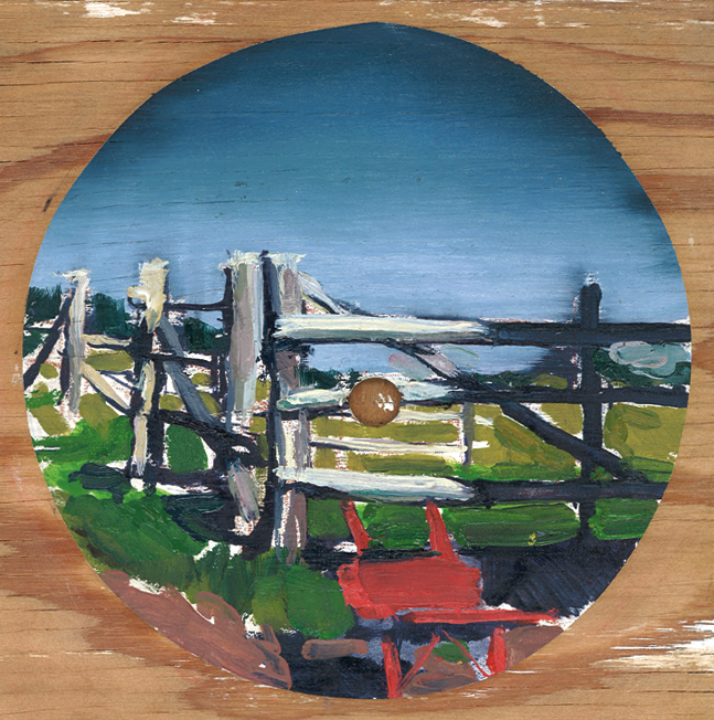 farm with red wheelbarrow